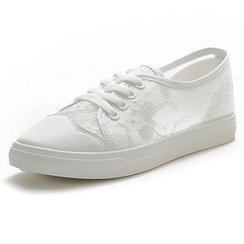 Generisch Trachten Sneaker Damen Flach Spitzen Dirndl Schuhe Bequem Atmungsaktive Mesh Turnschuhe Elegant Stoffschuhe für Oktoberfest Outdoor Brautschuhe Hochzeit Trachtenmode Traditionell von Generisch