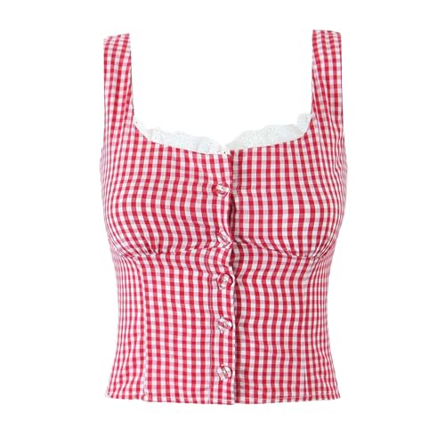 Generisch Trachtenbluse Damen Dirndl Bluse Damen ärmellos Dirndlbluse Rot Kariert DirndlBlusen V Ausschnitt Trachtenblusen - Traditionelle, Oktoberfest Kostüm Elegante Trachten Bluse Generisch Trachtenbluse Damen Dirndl Bluse Damen ärmellos Dirndlbluse Rot Kariert DirndlBlusen V Ausschnitt Trachtenblusen - Traditionelle, Oktoberfest Kostüm Elegante Trachten Bluse von Generisch