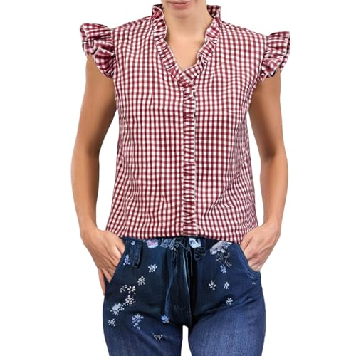 Generisch Trachtenbluse Damen Kurzarm Karierte Bluse Trachten Oktoberfest Outfit Trachten Hemd Große Größen Trachtenshirt Moderne Trachtenbluse von Generisch
