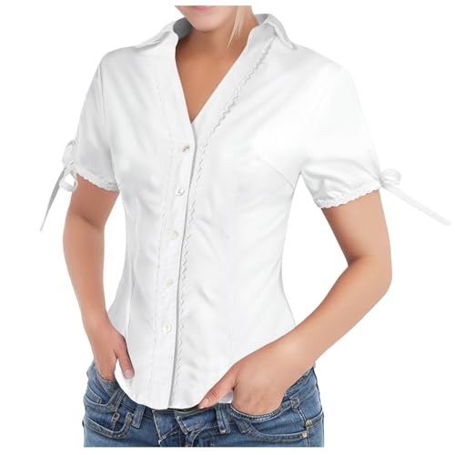 Generisch Trachtenbluse Damen Oktoberfest Modern Kurzarm Bluse Trachtenhemd Oberteil Trachten Bayerin Trachtenbluse Dirndlbluse Rundhalsausschnitt Dirndl Trachtenmieder Weiß4 L von Generisch