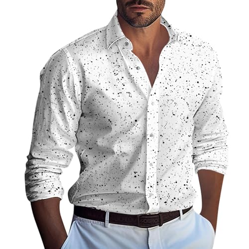 Generisch Trachtenhemd Herren, Langarm Button Down Shirts Herren Sommer Strand Hemd Männer Casual Shirts Weiß Business (4XL, Weiß) von Generisch
