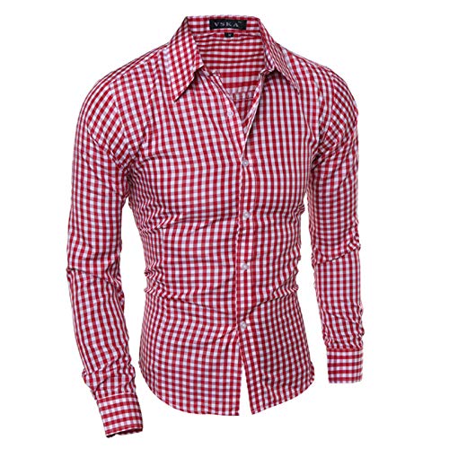 Generisch Trachtenhemd Herren Grün Langarm mit Knöpfchen Übergrößen Freizeit Trachtenhemd Oktoberfest Hemd 4XL Modern Weiß Lang Karohemd Hemd Slim Fit mit Liegekragen Kariertes Hemd Trachtenblusen von Generisch