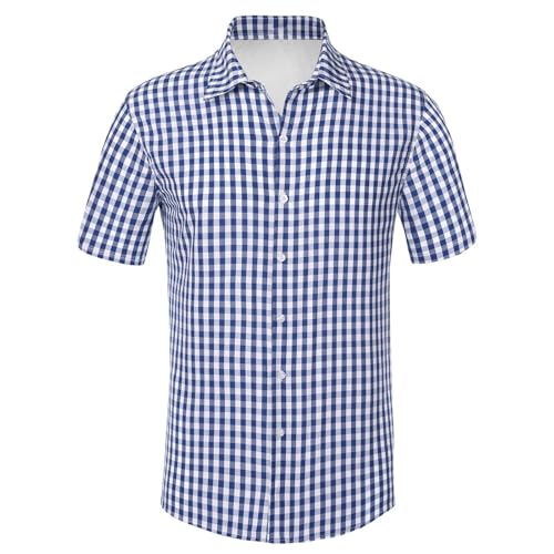 Generisch Trachtenhemd Herren Kurzarm Kariert Hemd Rot Blau Kariertes Oktoberfest Freizeithemd Casual Regular Fit Trachten Hemden Kurzarmhemd Slim Fit Trachtenhemden Outdoor Button Down Karohemd von Generisch