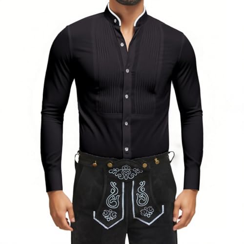 Generisch Trachtenhemd Herren Langarm Oktoberfest Hemd mit Stehkragen Mode Slim Fit Freizeithemd Trachten Baumwolle Hemden Männer Bequeme Leicht Langarmhemd Casual Wiesn Outfit von Generisch
