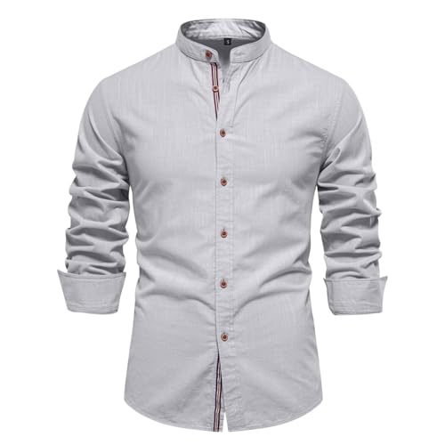 Generisch Trachtenhemd Herren Langarm Oktoberfest Outfit Hemd Herren Button Down Freizeithemd mit Stehkragen Casual XS-XXL von Generisch