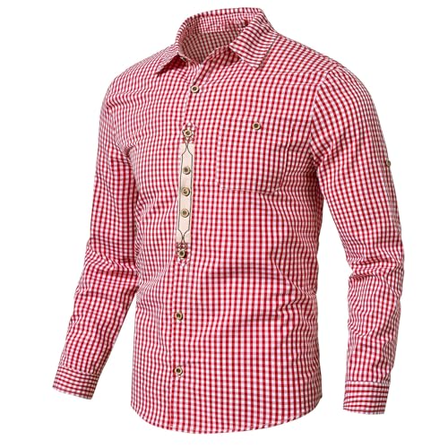 Generisch Trachtenhemd Herren Oktoberfest Hemd Kariertes Hemd Outfit Langarm Trachten Hemden Tracht Trachtenhemden Kurzarm Karohemd Freizeithemd Baumwolle von Generisch