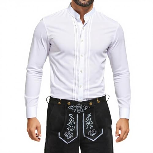 Generisch Trachtenhemd Herren Weiß Trachtenhemden FüR Herren Slim Fit Langarm Oktoberfest Hemd Mit Stehkragen Mode Freizeithemd Trachten Hemden MäNner Langarm Karohemd FüR Oktoberfest von Generisch