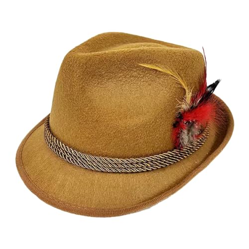 Generisch Trachtenhut Hut Wiesn Herren Damen Oktoberfest Filzhut mit Feder Oktoberfest Retro Hut Mit Feder Trachtenhut Filz mit Kordel & Deko Bierfest für Volksfest Karneval Bühne Kostüm Accessoire von Generisch