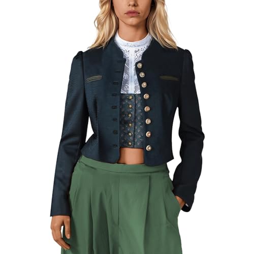 Generisch Trachtenjacke Trachtenweste Damen Eleganter Trachten Dirndl Jacke Trachtenbluse Große Größen Kurze Blusenjacke Für Oktoberfest 01 Schwarz XXXL von Generisch