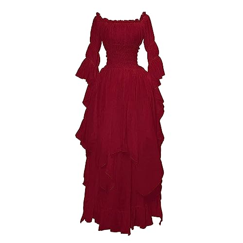 Generisch Trachtenkleid Damen Oktoberfest Kostüm Flare-Ärmel Trachtenkleid Damen Modern Mit Eckigem Ausschnitt Deutsches Dirndl Kleid Uniform Set Medieval Court Dress Midi Trachtenkleid Trachtenmode von Generisch
