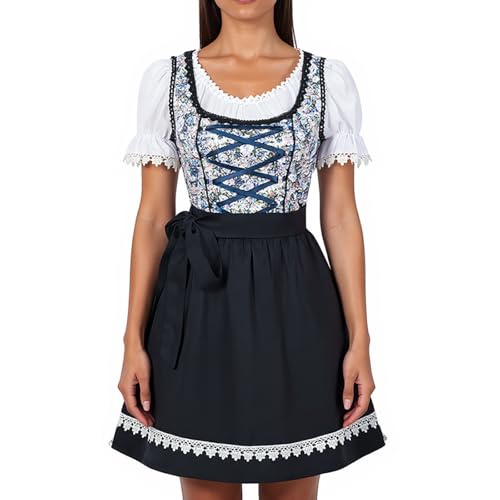 Generisch Trachtenkleid Dirndl Damen Midi Set 3-Teilig Trachtenmode Kleid Inkl. Dirndlbluse & Dirndlschürze Trachtenrock 3-Teilig Für Oktoberfest Besondere Anlässe Dunkelblau XXL von Generisch