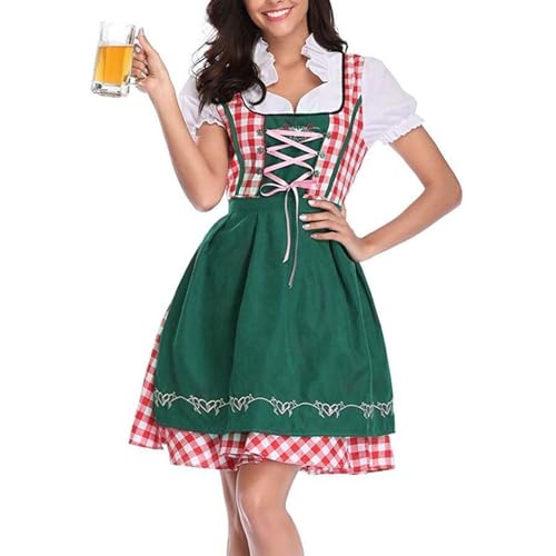 Generisch Trachtenrock Dirndl Damen Midi Set 3-Teilig Trachtenmode Besondere Anlässe Trachtenkleid 3-Teilig Für Oktoberfest Kleid Inkl. Dirndlbluse & Dirndlschürze Hellgrün XXL von Generisch