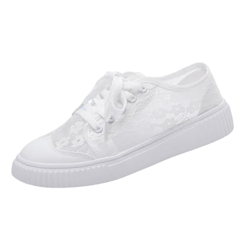 Generisch Trachtenschuhe Damen Dirndl Trachten Sneaker Damen Weiss Spitzen Trachtensneaker Elegant Flache Spitze Bestickte Freizeitschuhe Atmungsaktive Mesh Walkingschuhe Leinenschuhe Weiß von Generisch