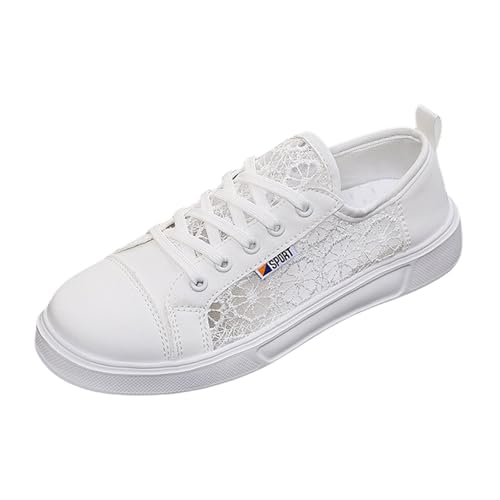 Generisch Trachtenschuhe Damen Dirndl Trachten Sneaker Damen Weiss Spitzen Trachtensneaker Elegant Flache Spitze Bestickte Freizeitschuhe Atmungsaktive Mesh Walkingschuhe Weiße Brautschuhe Flach von Generisch