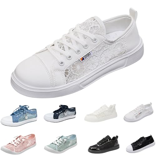 Generisch Trachtenschuhe Damen Flach Dirndl Schuhe Spitzen Mesh Atmungsaktive Trachten Sneaker Oktoberfest Elegante Hochzeitsschuhe Bestickte Bequeme Leichte Brautschuhe Lace Sportschuhe von Generisch