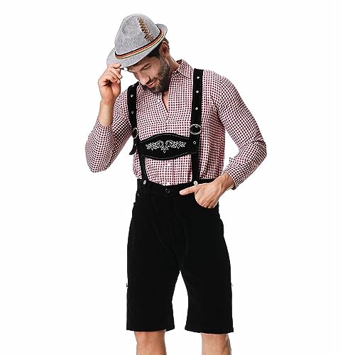 Generisch Trachtenset Trachten Set Herren Trachtenlederhose Kurz Hemd 2 Teiliges Trachten Set Oktoberfest Herren Outfit Weste Lederhose Herren Tracht Set von Generisch