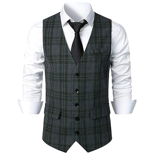 Generisch Trachtenweste Herren, Herren Trachtenweste Retro Herrenweste Oktoberfest Trachten Weste Tweed Anzugweste Formale Gilet Hochzeit Klassische Wollweste Vintage Vest Grün XL von Generisch