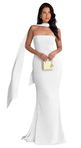 Generisch Trägerlose Satin-Ballkleider 2025 Meerjungfrau Formelles Abendkleid Bodycon Brautjungfernkleider für Frauen MJ65 9XL von Generisch