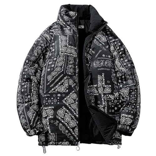 Generisch Tragen Auf Beiden Seiten Daunenjacke Herren Winterjacke mit Stehkragen Lässige Mode Einfarbig Winterjacke Verdickte Padded Jacket mit Reißverschluss Outdoor Langarm Mantel (Black, L) von Generisch