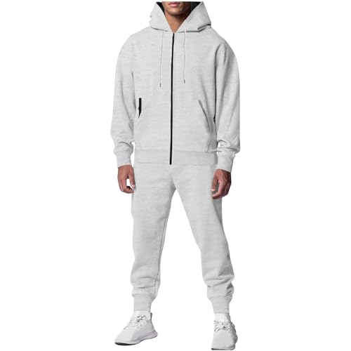 Generisch Trainingsanzug Herren Baumwolle Jogginganzug Sportanzug Set Y2k Tracksuit Solid Color Kapuzenpullover Weich Freizeitanzug Zweiteiler 2-Teilig Fitness Sport Anzug Grau XL von Generisch
