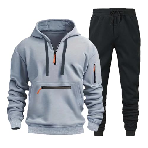 Generisch Trainingsanzug Herren Freizeitanzug 2-Teilige Atmungsaktiv Hausanzug Baumwolle Set Sportanzug Tracksuit Pullover Und Sporthose Langarm Jogginganzug Jogging Anzug Hellgrau XXL von Generisch