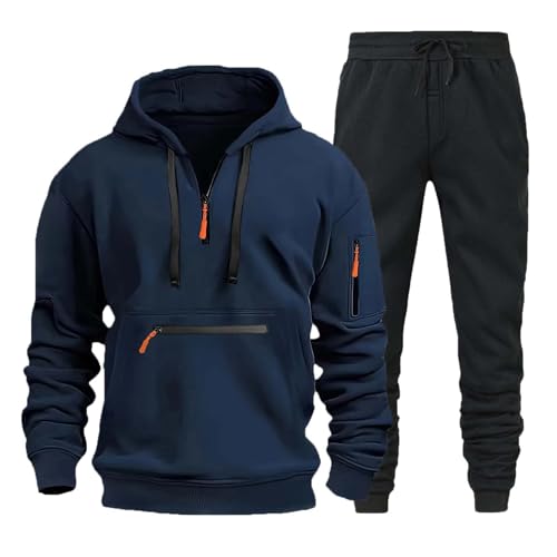 Generisch Trainingsanzug Herren Freizeitanzug 2-Teilige Atmungsaktiv Hausanzug Baumwolle Set Sportanzug Tracksuit Pullover Und Sporthose Langarm Jogginganzug Jogging Anzug Marine 3XL von Generisch