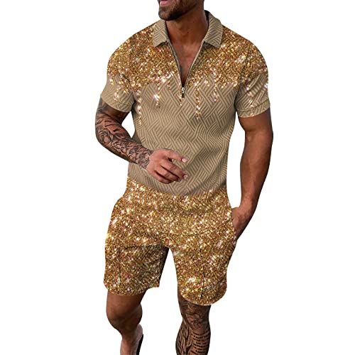 Generisch Trainingsanzug Herren Freizeitanzug Sport Set Sommer Jogginganzug 2-Teiliges Knopfleiste Poloshirt + Kurze Hose mit Taschen Sommerkleid Herren Trainingsanzug Herren 4Xl üBergrößE von Generisch