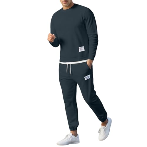 Generisch Trainingsanzug Herren Jogginganzug 2 Teiler Bequeme Waffle Outfit mit Fleece Casual Sportanzug Streetwear Zweiteiler Männer Fitnessanzug Sweatshirt + Jogginghosen Set von Generisch