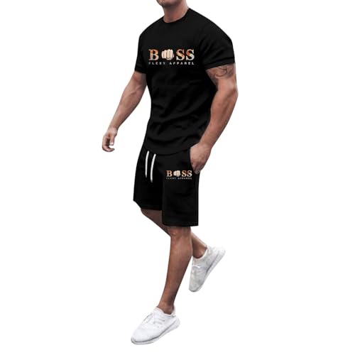 Generisch Trainingsanzug Herren Jogginganzug Sommer Zweiteiler Sportanzug Fitness Kleidung Poloshirt Kurzarm Freizeitanzug Streetwear Activewear-Sets 2 Teilig mit Tshirt und Kurz Sporthose von Generisch