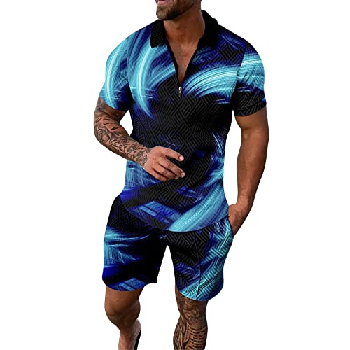 Generisch Trainingsanzug Herren Kurzarm Freizeithemd Und Shorts Sets Zweiteilige Sommer Outfits ReißVerschluss Trainingsanzug Set Paris Sportanzug Herren Kurz von Generisch