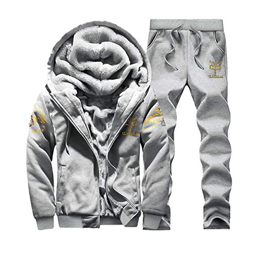 Generisch Trainingsanzug Herren Set mit Fleece Gefütterte Baumwolle Freizeitanzug Kapuzenpullover und Jogginghose Warm Kuschelig Vliesjogginganzug Männer Sportanzug Winterjacke Set Tracksuit von Generisch
