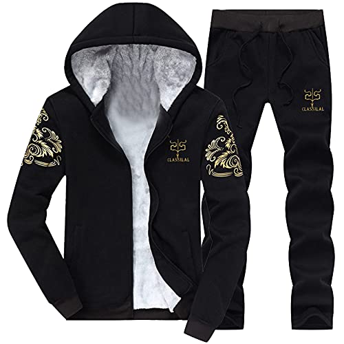 Generisch Trainingsanzug Herren mit Fleece Gefütterte Baumwolle Freizeitanzug Kapuzenpullover und Jogginghose Warm Kuschelig Winterjacke Set Tracksuit Vliesjogginganzug Männer Sportanzug von Generisch