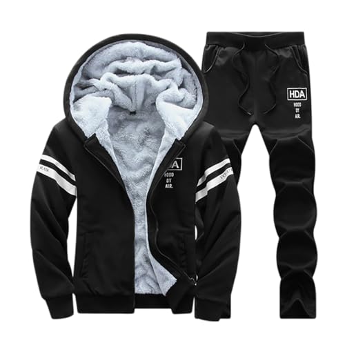 Generisch Trainingsanzug Herren mit Fleece Gefütterte Baumwolle Freizeitanzug Warm Kuschelig Vliesjogginganzug Kapuzenpullover und Jogginghose Männer Sportanzug Winterjacke Set Tracksuit von Generisch