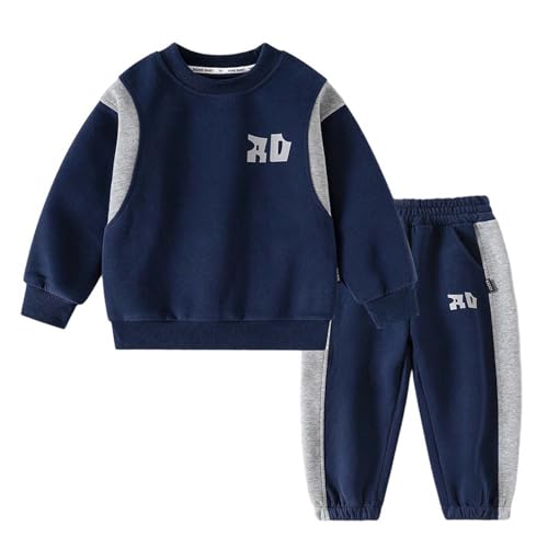 Generisch Trainingsanzug Kinder 140 Jungen Lang Jogginganzug Baumwolle Fleece Pullover Blau Mit Hose Set 2 Teiliger Sportanzug Sport Sportbekleidung Herbst Winter Freizeitanzug Kids Tracksuit Boys von Generisch