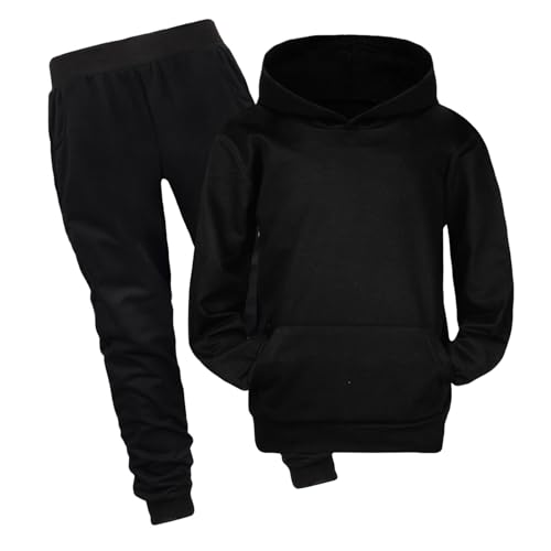 Generisch Trainingsanzug Kinder 164/170 Schwarz Jungen Lang Jogginganzug Baumwolle Mädchen Einfarbig Hoodie Und Jogginghose Set Sportanzug 2 Teilig Bekleidungsset Laufen Sportbekleidung Autumn Winter von Generisch