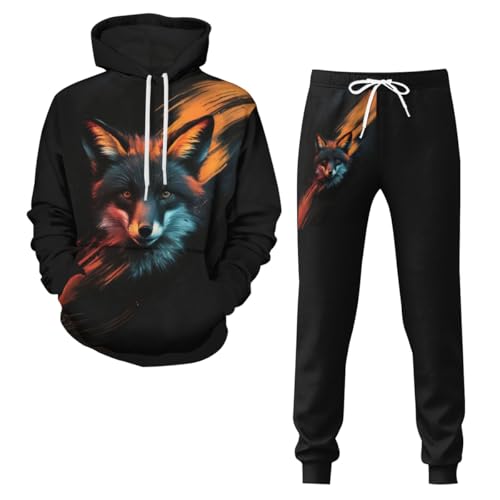 Generisch Trainingsanzug Mit Fuchsdruck Herren Set 3D Druck Fuchs Hoodie Herren Jogginganzug Jogginghose Bunt Jogginganzug Herren Print Weich Und Atmungsaktiv (Bunt2,M) von Generisch