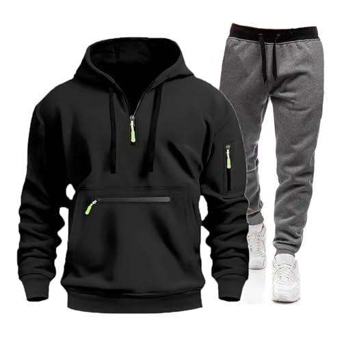 Generisch Trainingsanzug Sets Herren Freizeit Jogginganzug 2-teilig Kapuzenjacke mit Kapuze Und Taschen Sporthose Kapuzenpullover,Pyjama Herren Warm,Indoor/Outdoor von Generisch