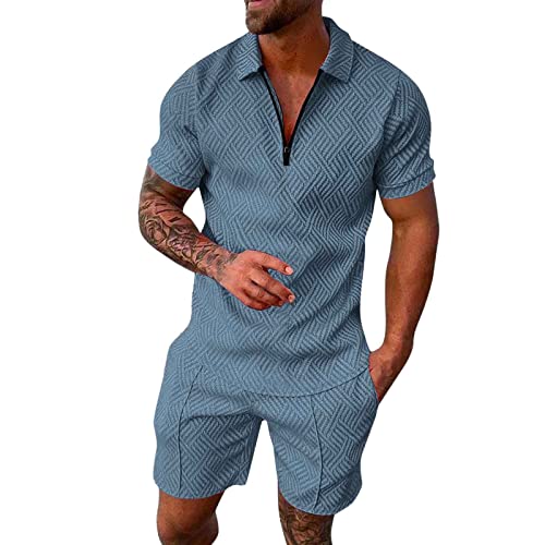 Generisch Trainingsanzug für Herren Sommer Sportanzug 2 Teiliges Bedruckter Outfit Set Kurzarm T-Shirts mit Rundhalsausschnitt + Kurze Hose Freizeitanzug für Männer Men'S Tracksuits Laufanzug Herren von Generisch