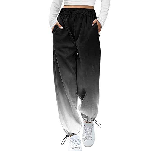 Generisch Trainingshose Damen Lang Sport Baggy Jogginghose Hoch Taille Joggerhose Sporthose mit Taschen 2024 Fitnesshose Elastischer Bund Lässige Damen Lose Sweatpants von Generisch