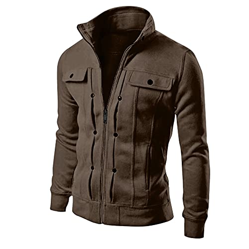 Generisch Trainingsjacke Herren, Winterjacke Bomberjacke Fliegerjacke Freizeit Reißverschluss Mantel Mit Tasche Sommerjacke Herren Militär Leder Leichte Sommerjacken (M, Coffee) von Generisch