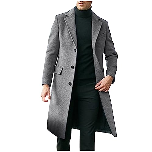 Generisch Trench Coat Men, Herren Wintermantel Mittellang Slim Fit Für Business Freizeit Peacoat Casual Lang Mantel Fit Mens Jacket Long Wolle Kurzmantel Schwarz Winter (L, Grau) von Generisch
