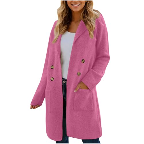 Generisch Trenchcoat Damen Elegant Lange Mantel Stylisch Einfarbig Wintermantel Mit Taschen Langarm Revers Wollmantel Mit Knöpfen Lässig Bequemes Wolljacke Freizeit Windbreaker von Generisch