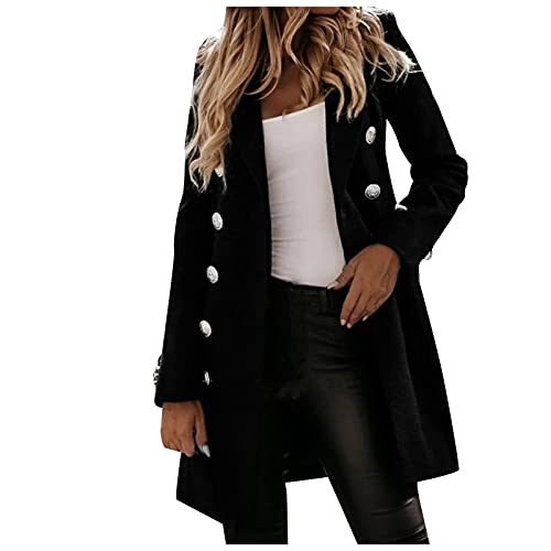 Generisch Trenchcoat Damen Lang Mantel Leicht Warm Wintermantel Wollmantel Einfarbig Modische Damenmantel Mäntel Jacke Doppelreihigen Knöpfen Übergangsmantel Steppmantel Coat mit Taschen von Generisch