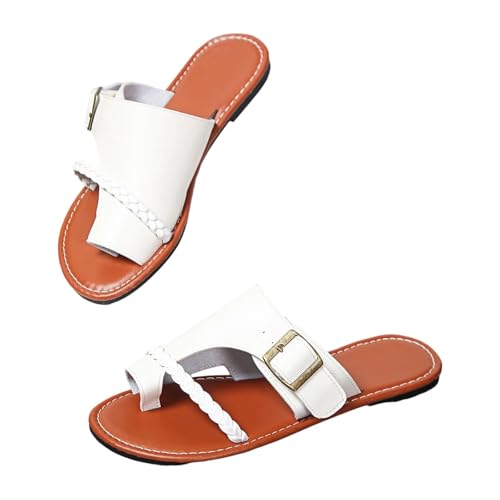 Generisch Trendige Damen Sandalen für Freizeit Reisen Ausflüge Offenes Zehendesign mit flacher Sohle perfekt für Frühling Sommer Ideal zu Jeans lässigen Hosen (White, 35) von Generisch