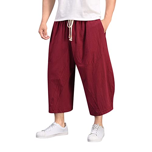 Generisch Trousers Herren Leinen Freizeithose Herrenmode Elastische Jogginghose Schnelltrocknende Sommerhose Baumwolle Streetwear Pants Relaxing Mode Shorts Kordelzug Hosen Modern Hose Yoga von Generisch