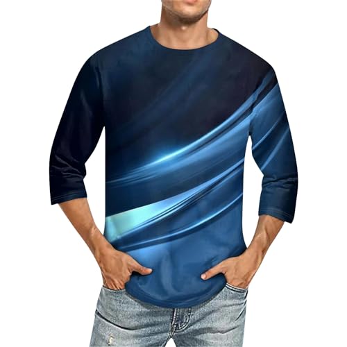 Generisch Tshirt, Herren Modern T-Shirts Für Vintage 3/4 Ärmel T Shirts Männer Hip Hop Aufdruck Shirt Mit Rundhals Jersey (M, Blue) von Generisch