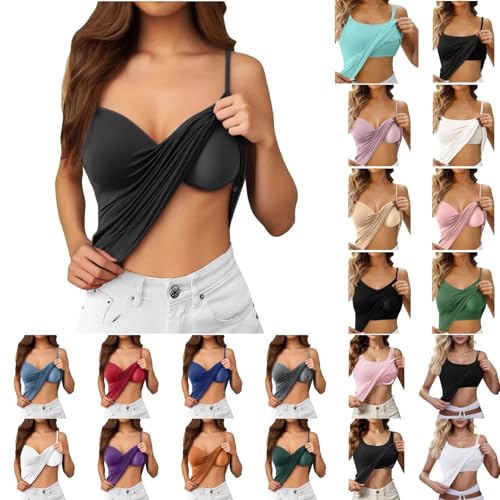 Generisch Tshirt Damen Baumwolle Tanktop Damen Baumwolle Camisole Tank Tops Mit Integriertem BH Unterhemd Verstellbarer Spaghettiträger/Breiter Schulterträger Basic Cami Top, XS-4XL von Generisch