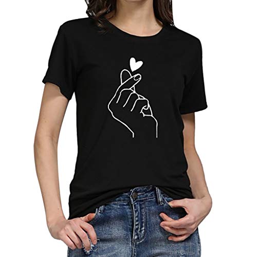 Generisch Tshirt Herren Weiss Schwarz T-Shirt Damen Basic T Shirt Sommer Grafik Kurzarm Rundhals Tees Tops Herz Motiv Bedruckt Casual Sommershirt Lose Lockere Lässige Oberteile Tshirts Baumwolle von Generisch