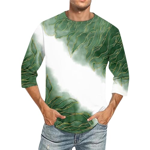 Generisch Tshirt Männer, Sommer 3/4 Ärmel Sport Shirt Herren Rundhals Männer T Shirt Lässigem T-Mit Aufdruck (M, Green) von Generisch