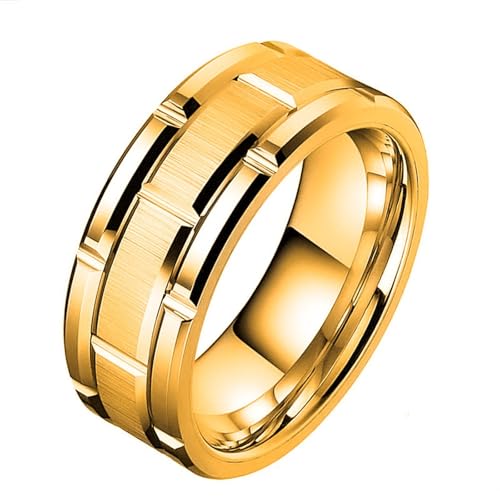 Generisch Tungsten Rings For Men Wedding Brick Pattern Rhodium Plated Size Halsband Ringe (Gold, F) von Generisch